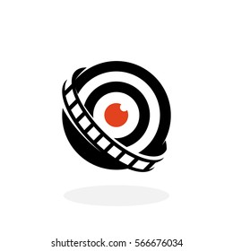 Lens with film logo isolated on white background. Lens with film vector icon. Flat design style. Modern vector pictogram for web graphics - stock vector