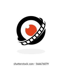 Lens with film logo isolated on white background. Lens with film vector icon. Flat design style. Modern vector pictogram for web graphics - stock vector