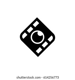Lens with film vector logo illustration isolated sign symbol. Icon pictogram for web graphics