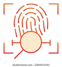 Lente con icono plano de huella digital. El escaneo de huellas digitales busca iconos rojos en un estilo plano de moda. Diseño de gradiente de identificación de dedo, diseñado para web y aplicación. Eps 10