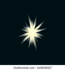 Lens flare. Camera Flash. Sunlight isolated on dark background.