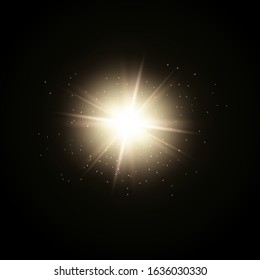 Lens flare. Camera Flash. Sunlight isolated on black background.