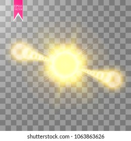 Lens flare effect isolated on transparent background. Golden glow flashlight illustration. Vector lights