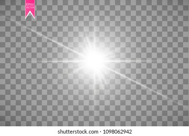 Lens flare effect isolated on transparent background. Golden glow flashlight illustration. Vector lights
