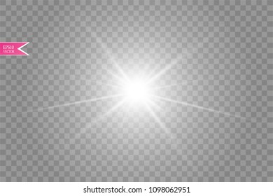 Lens flare effect isolated on transparent background. Golden glow flashlight illustration. Vector lights