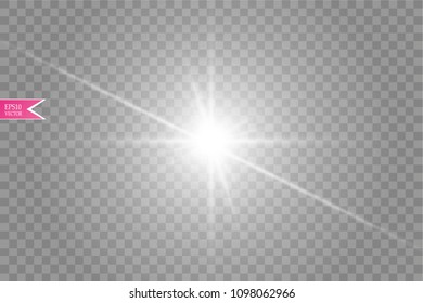 Lens flare effect isolated on transparent background. Golden glow flashlight illustration. Vector lights
