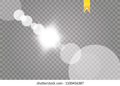 Lens flare effect isolated on transparent background. Glow flashlight illustration. Vector lights