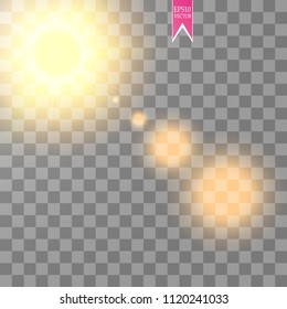 Lens flare effect isolated on transparent background. Glow flashlight illustration. Vector lights