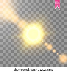 Lens flare effect isolated on transparent background. Glow flashlight illustration. Vector lights