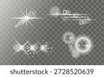 Lens flare effect on a transparent background. Glowing star with bright lines and sparkles. Optical sun flare for overlay. Vector.