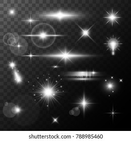 Lens Flare, glow light effect. sun or realistic shining star with a highlight effect. bokeh glitter and sequins or sparkles on transparent background.