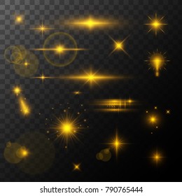Lens Flare, glow light effect. sun or realistic shining star with a highlight effect. bokeh glitter and sequins or sparkles on transparent background.