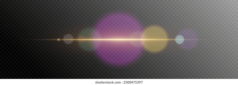 Lens flare and flare. Glowing light effect. On a transparent background.