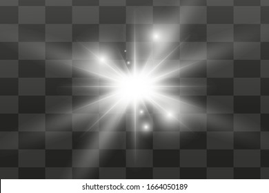 Lens flare. Light effect glow. White glitter and lens flare. Sunlight and flash. Set of isolated vector illustrations on a transparent background.