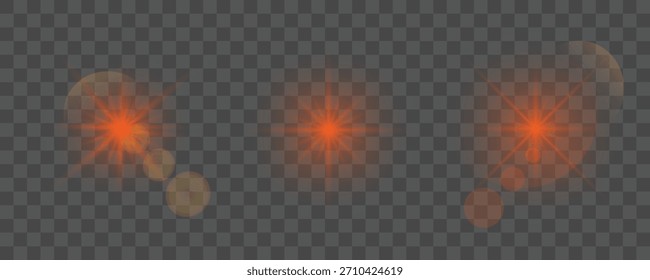 Efecto de luz de destello de lente. Brillantes destellos establecidos, brillantes partículas de luz, explosión de chispa. Brillantes destellos con rayos ilustración de diseño de Vector.