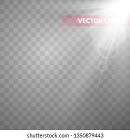 Lens flare light effect. Sun rays with beams  . Vector illustration. EPS10...