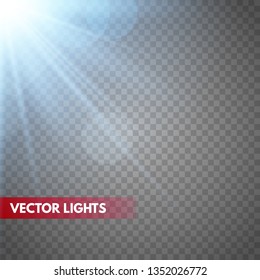 Lens flare light effect. Sun rays with beams  . Vector illustration. EPS10...