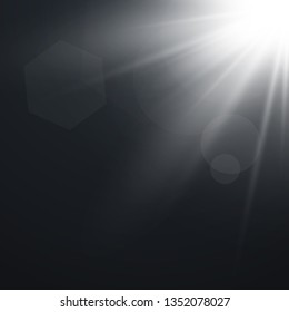 Lens flare light effect. Sun rays with beams  . Vector illustration. EPS10...