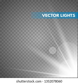 Lens flare light effect. Sun rays with beams  . Vector illustration. EPS10...