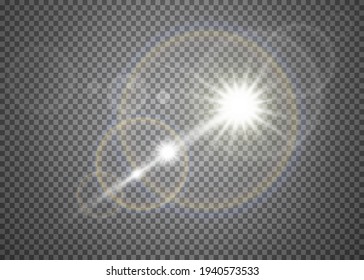 Lens flare light effect. Sun rays with beams isolated on transparent background. Vector illustration.