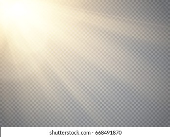 Lens flare light effect. Sun rays with  beams isolated on transparent background. Vector illustration. 