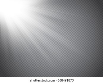 Lens flare light effect. Sun rays with  beams isolated on transparent background. Vector illustration. 