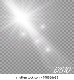 Lens flare light effect. Sun rays with beams isolated on transparent background. Vector illustration.