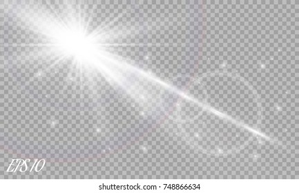 Lens flare light effect. Sun rays with beams isolated on transparent background. Vector illustration.