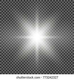 Lens flare light effect. Sun rays with beams isolated on transparent background. Vector illustration.