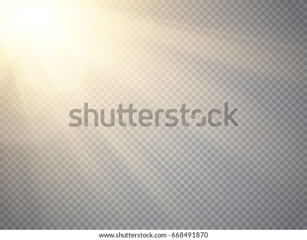 Lens flare light\
effect. Sun rays with  beams isolated on transparent background.\
Vector illustration. 