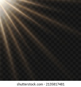 Lens flare light effect. Sunbeams with beams. On a transparent background