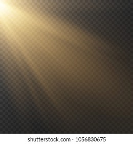 Lens flare light effect. Sunlight with beams isolated on transparent background. Vector illustration.