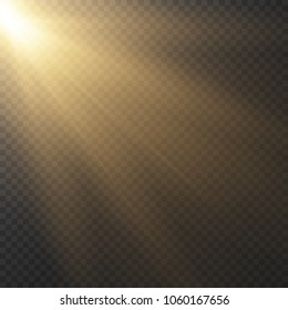 Lens flare light effect. Sunlight with beams isolated on transparent background. Vector illustration.