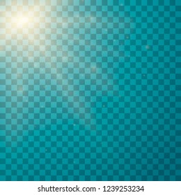 Lens flare light effect. Sunlight a translucent special design of the light effect. Sun rays with beams isolated on transparent background. Yellow detonation effect. Vector illustration.