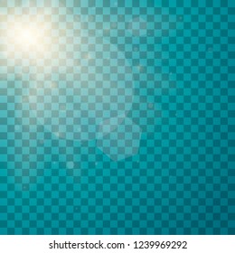 Lens flare light effect. Sunlight a translucent special design of the light effect. Sun rays with beams isolated on transparent background. Yellow detonation effect. Vector illustration.
