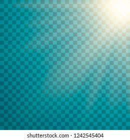 Lens flare light effect. Sunlight a translucent special design of the light effect. Sun rays with beams isolated on transparent background. Yellow detonation effect. Vector illustration.