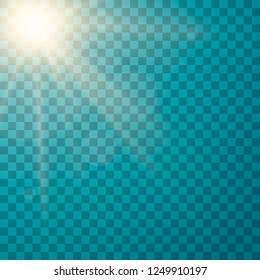 Lens flare light effect. Sunlight a translucent special design of the light effect. Sun rays with beams isolated on transparent background. Yellow detonation effect. Vector illustration.