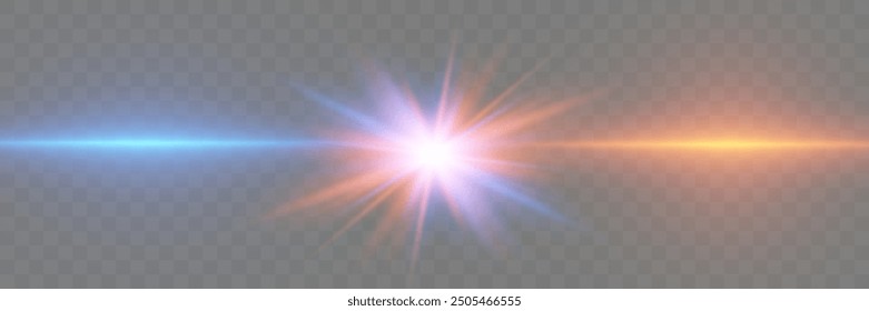 Lens flare light effect.Vector star with horizontal rays of light.On a transparent background.