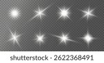 Lens Flare, light glow effect. sun or realistic shining star with backlight effect. bokeh glitter and sparkles or sparkles on transparent background.