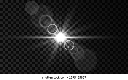 Lens flare. Light glow effect. Isolated vector illustration on transparent background.