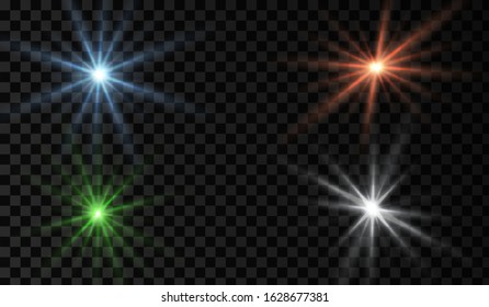 Lens flare. Light glow effect. Sparkle and glare object. Isolated vector illustration on transparent background.