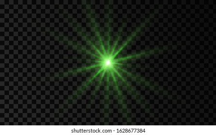 Lens flare. Light glow effect. Green sparkle and glare object. Isolated vector illustration on transparent background.