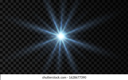 Lens flare. Light glow effect. Blue sparkle and glare object. Isolated vector illustration on transparent background.