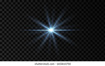 Lens flare. Light glow effect. Blue sparkle and glare object. Isolated vector illustration on transparent background.