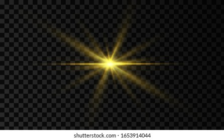 Lens flare. Light glow effect. Gold sparkle and glare object. Isolated vector illustration on transparent background.