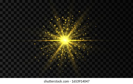 Lens flare. Light glow effect. Gold sparkle and glare object. Isolated vector illustration on transparent background.