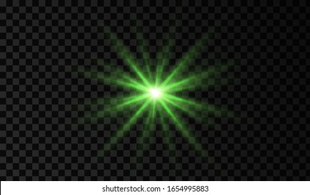 Lens flare. Light glow effect. Green sparkle and glare object. Isolated vector illustration on transparent background.
