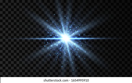 Lens flare. Light glow effect. Blue sparkle and glare object. Isolated vector illustration on transparent background.