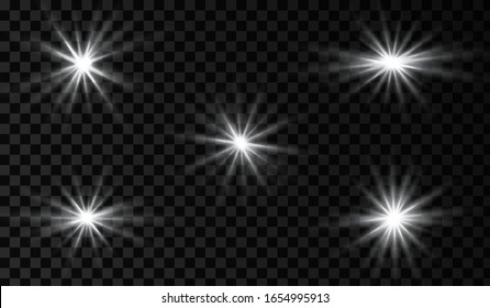 Lens flare. Light glow effect. White sparkle and glare object. Isolated vector illustration on transparent background.