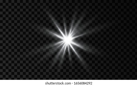 Se enciende la lente. Efecto luminoso. Blanco espumoso y objeto brillante. Ilustración vectorial aislada en fondo transparente.